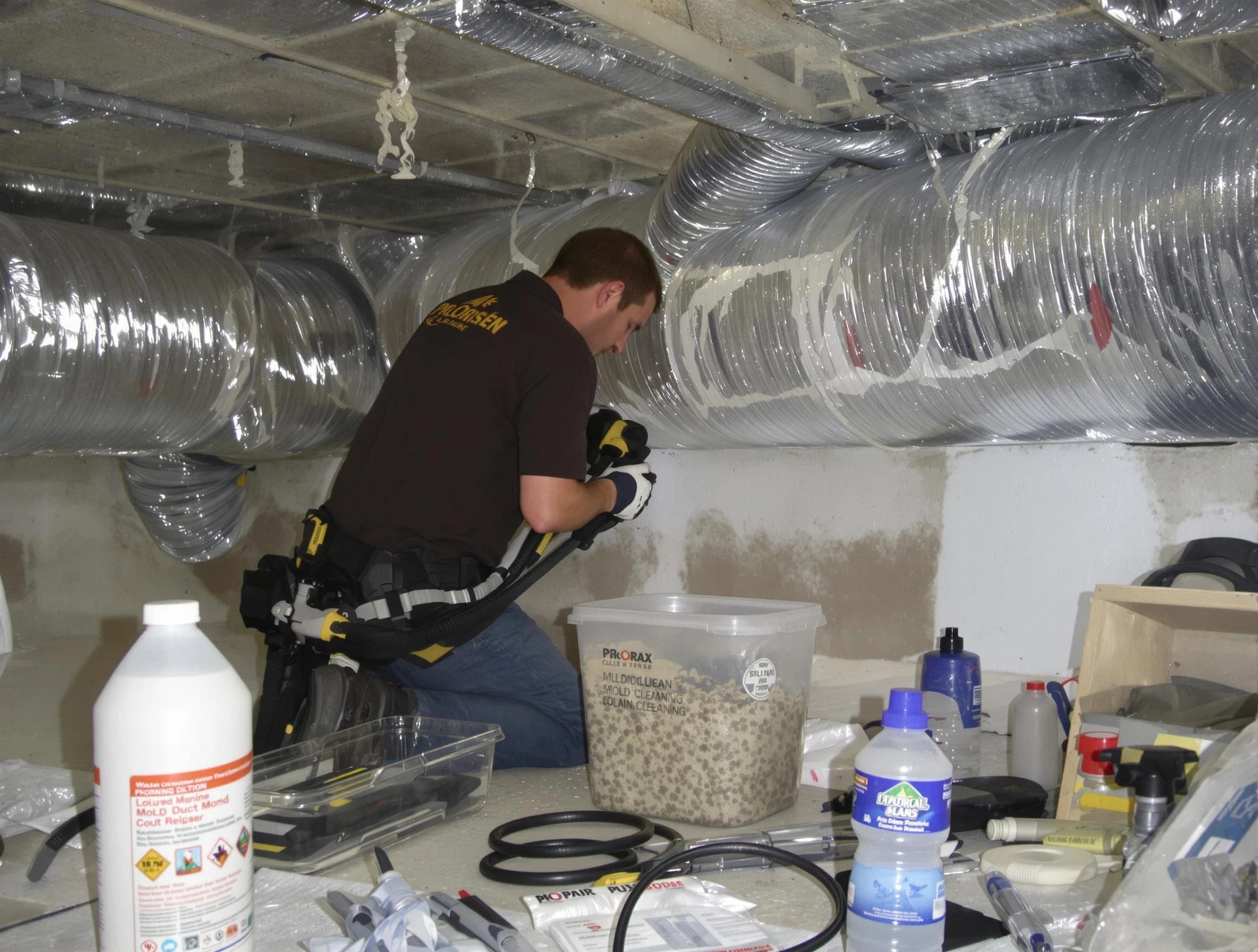 Trussville Air Duct Cleaning specialist performing professional mold removal from air ducts in Trussville