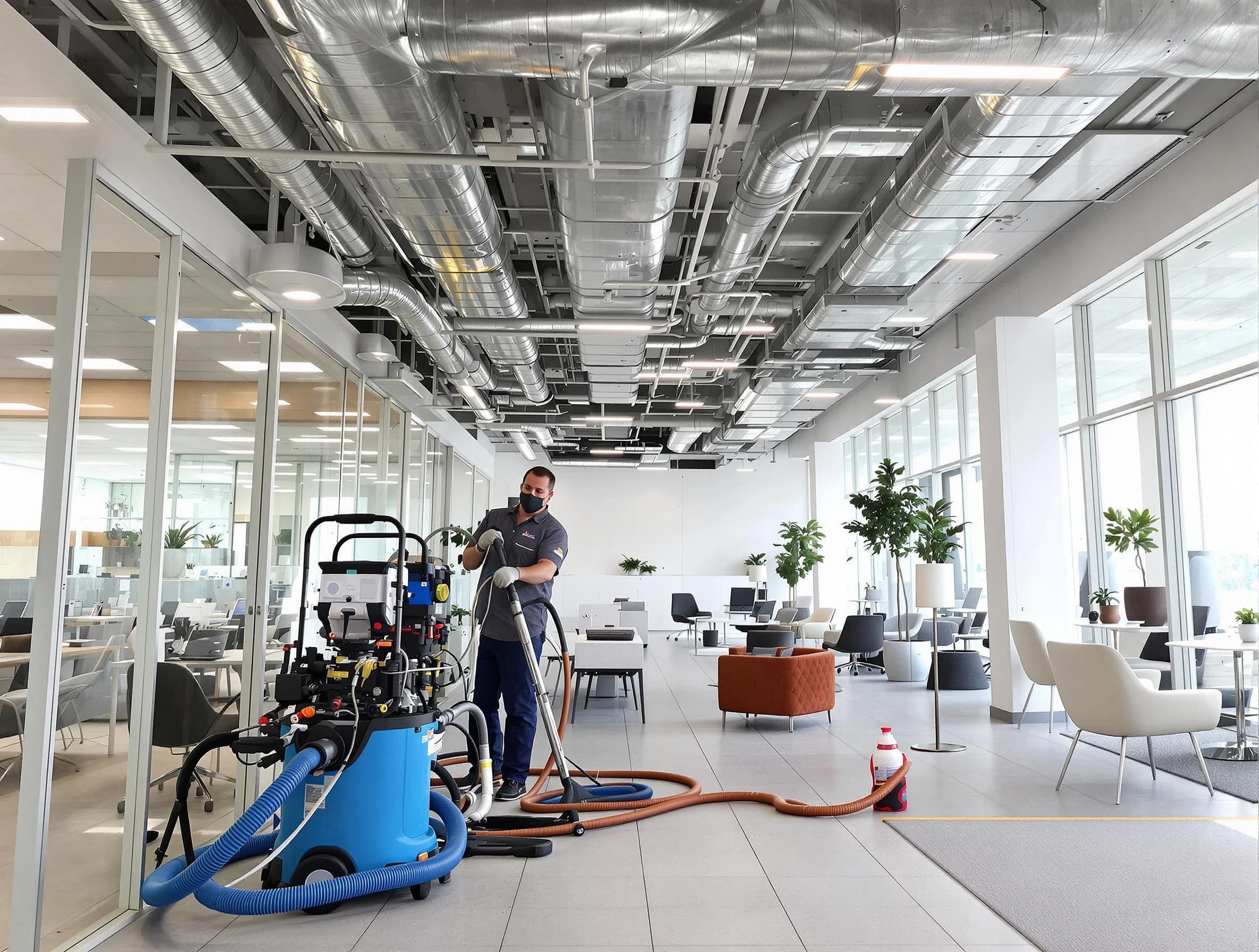 Trussville Air Duct Cleaning team conducting comprehensive commercial duct cleaning at a business location in Trussville