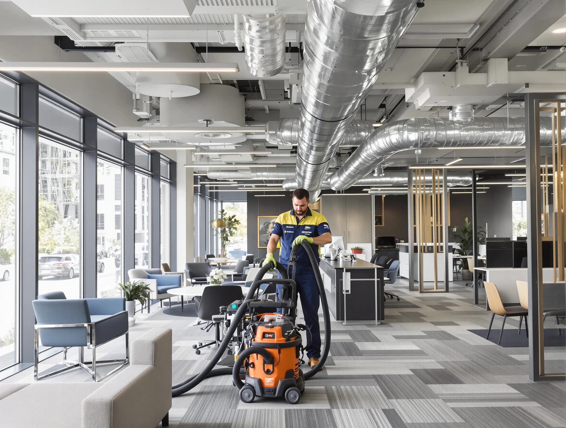 Trussville Air Duct Cleaning team performing thorough commercial duct cleaning at a Trussville business center