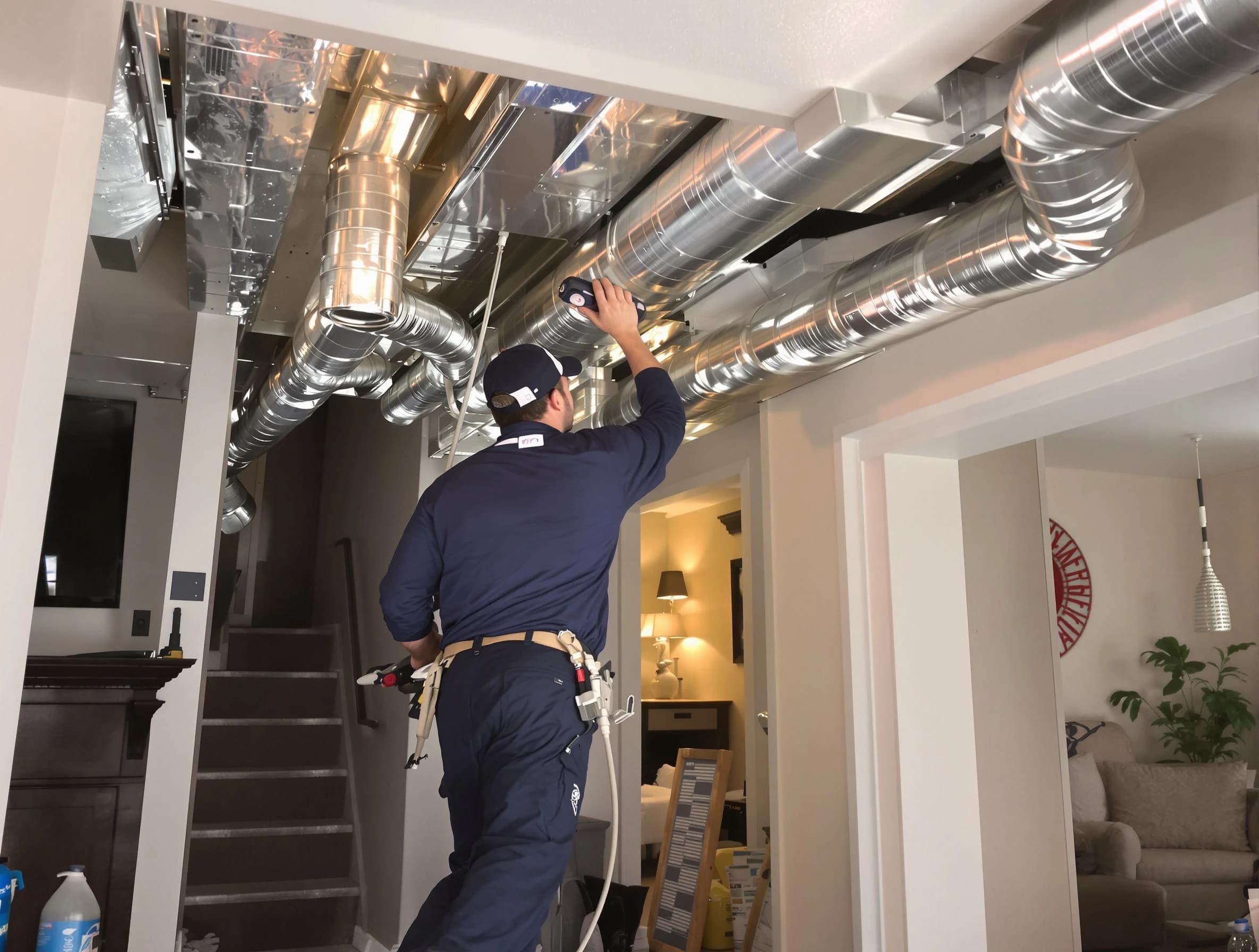 Trussville Air Duct Cleaning expert performing specialized duct cleaning in a mobile home in Trussville