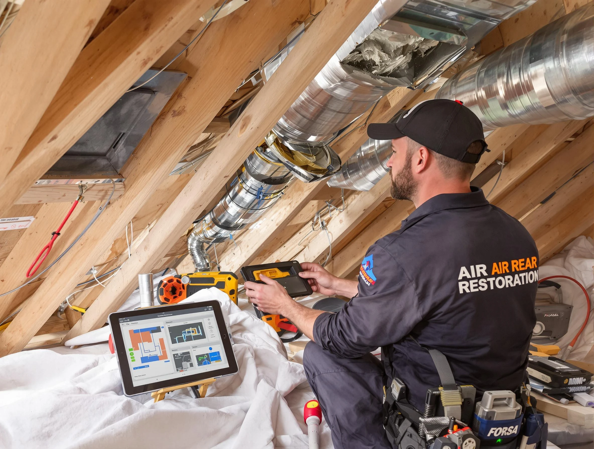 Trussville Air Duct Cleaning technician performing precise duct repair work in Trussville